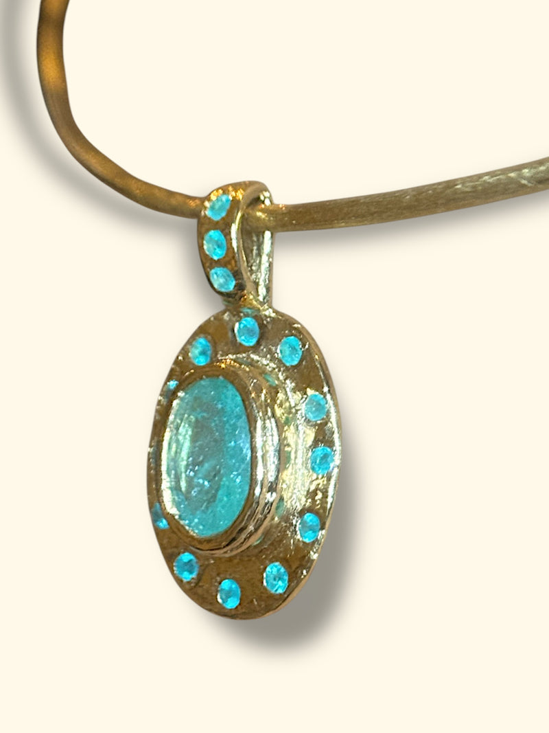 “Azul” Neon Blue Brazilian Paraiba Tourmalines and Mozambique Paraiba Oval Bezel Set Necklace
