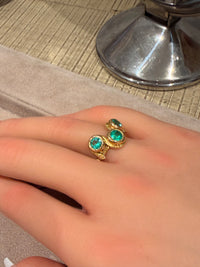 Three Colombian Emeralds Snake Ring 18 Ct Yellow Gold