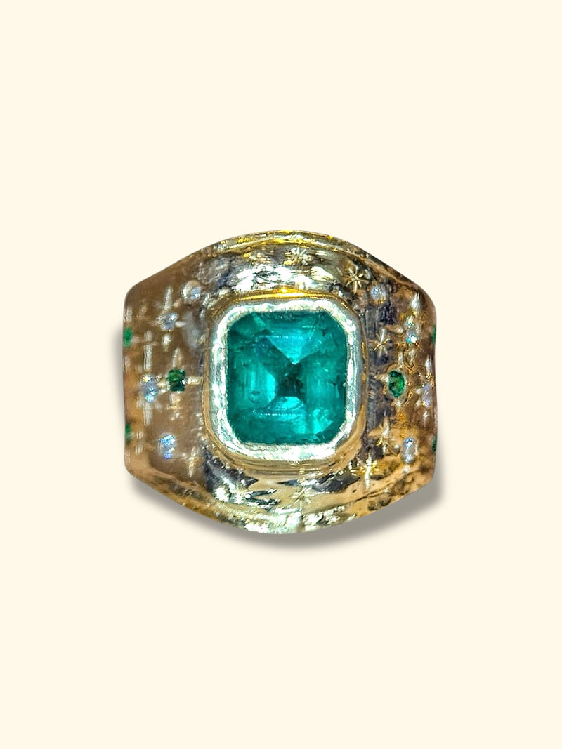 “Esmeralda” Colombian Emerald Cigar Ring Band GIA certified 1.48 Cts with Emeralds and Diamonds