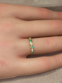 Colombian Emeralds and Diamonds Bubble Band 18 Ct Yellow Gold