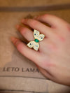 Emerald Butterfly Ring with White and Blue Diamonds 18 Ct Gold