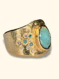 Mermaid Paraiba Tourmaline Oval Cigar Ring 18 Ct Gold
