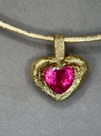 “Passion” 18 Ct Gold Rubellite Tourmaline Heart 3.3 cts Frosted Mat Finish