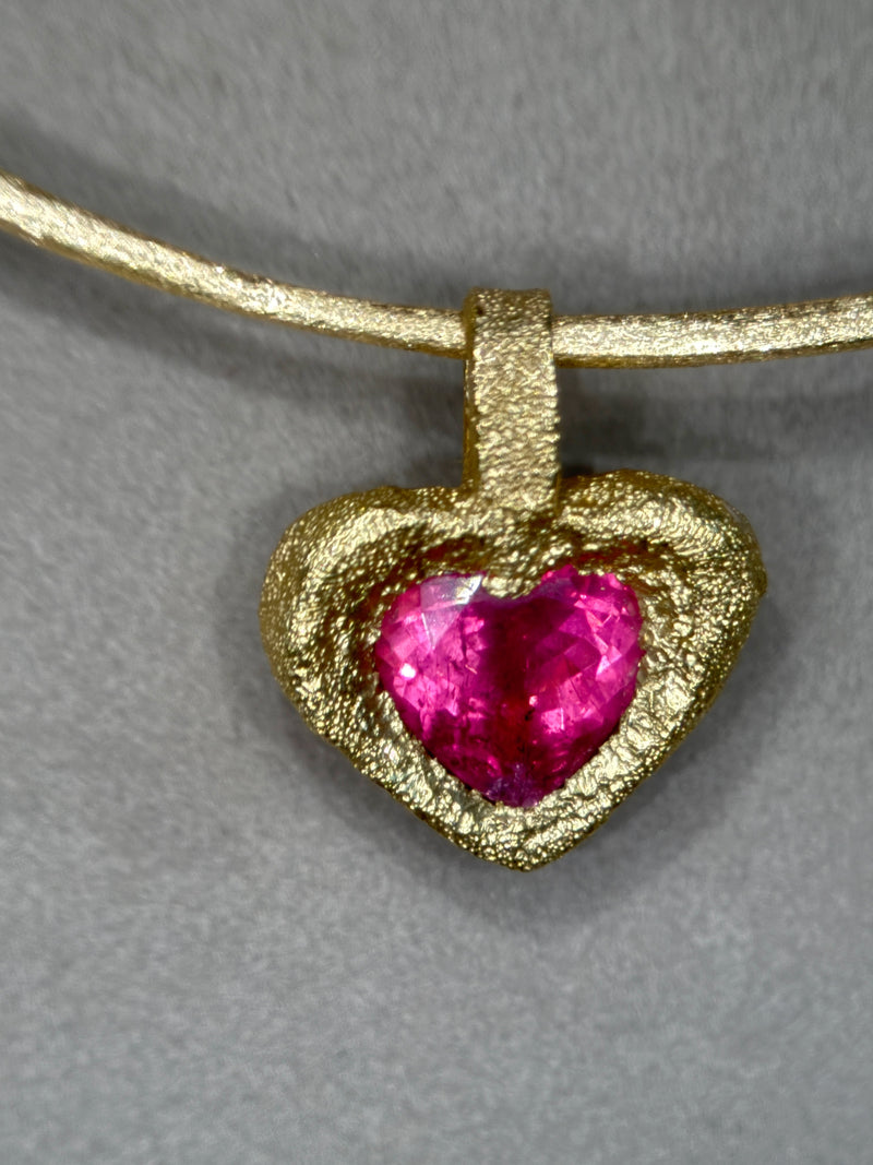 “Passion” 18 Ct Gold Rubellite Tourmaline Heart 3.3 cts Frosted Mat Finish