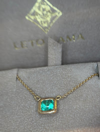 SOLD - One Of A Kind Stunning Vivacious Green Emerald Bezel Set Necklace Emerald Cut 18 Ct Gold
