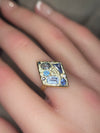 “Ultramarine” Lozenge Abstract Art Cocktail Ring Sapphires Diamonds Aquamarine 18 Ct Gold