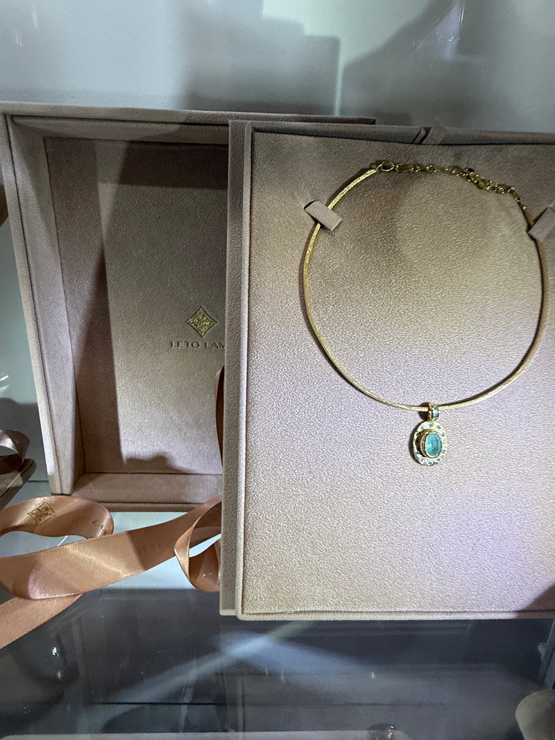 “Azul” Neon Blue Brazilian Paraiba Tourmalines and Mozambique Paraiba Oval Bezel Set Necklace