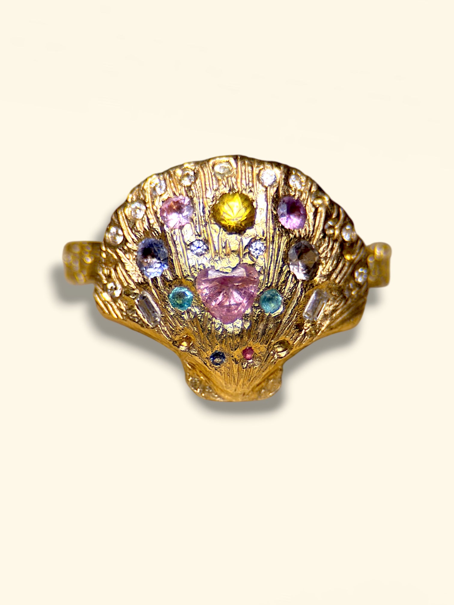 Scallop Sea Shell Ring Sapphires Diamonds Paraibas