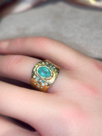 Mermaid Paraiba Tourmaline Oval Cigar Ring 18 Ct Gold