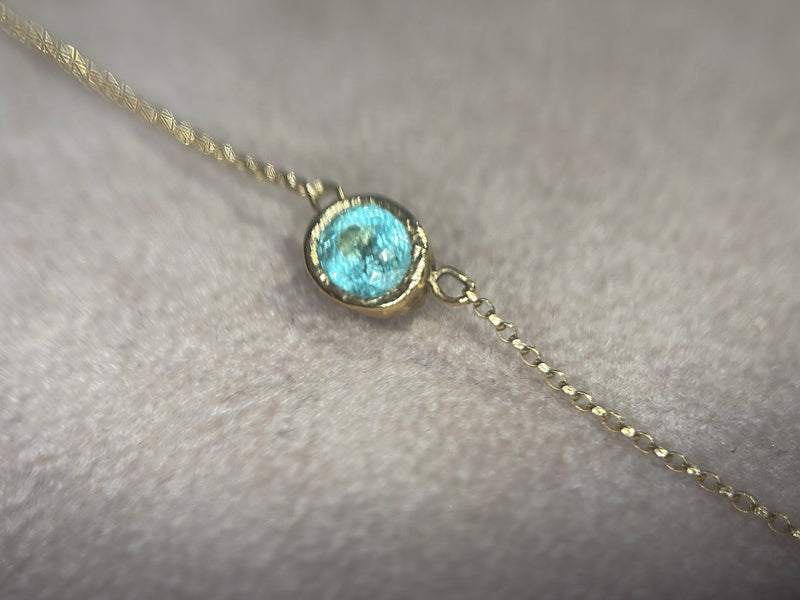 One Of A Kind Beautiful Glowy Blue Oval Paraiba Tourmaline Bezel Set Necklace