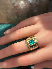 “Esmeralda” Colombian Emerald Cigar Ring Band GIA certified 1.48 Cts with Emeralds and Diamonds