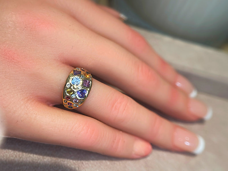 “Galaxy” Dome Abstract Cocktail Ring 18 Ct Gold