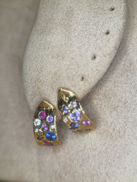 Abstract Art Semi Hoop Earrings with Sapphires in 18 Ct Gold (Available at Tomfoolery London)