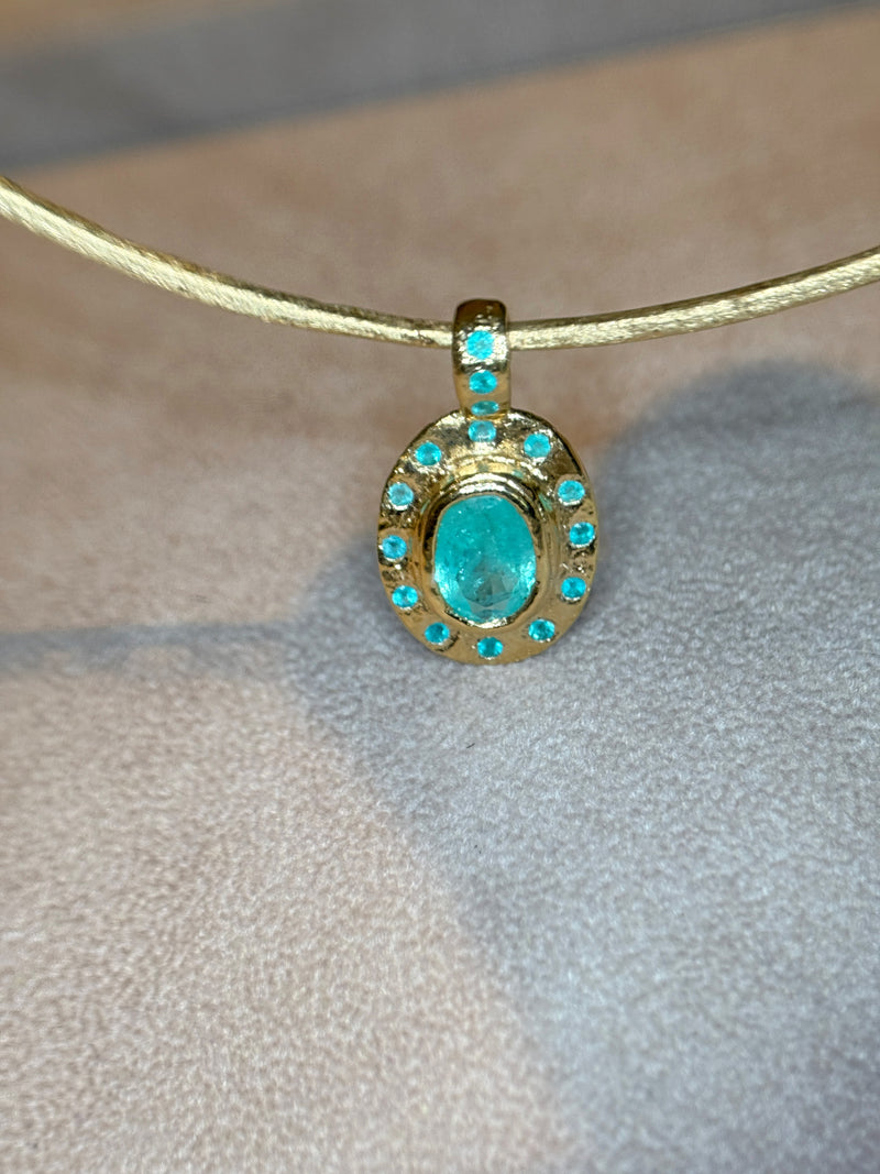 “Azul” Neon Blue Brazilian Paraiba Tourmalines and Mozambique Paraiba Oval Bezel Set Necklace