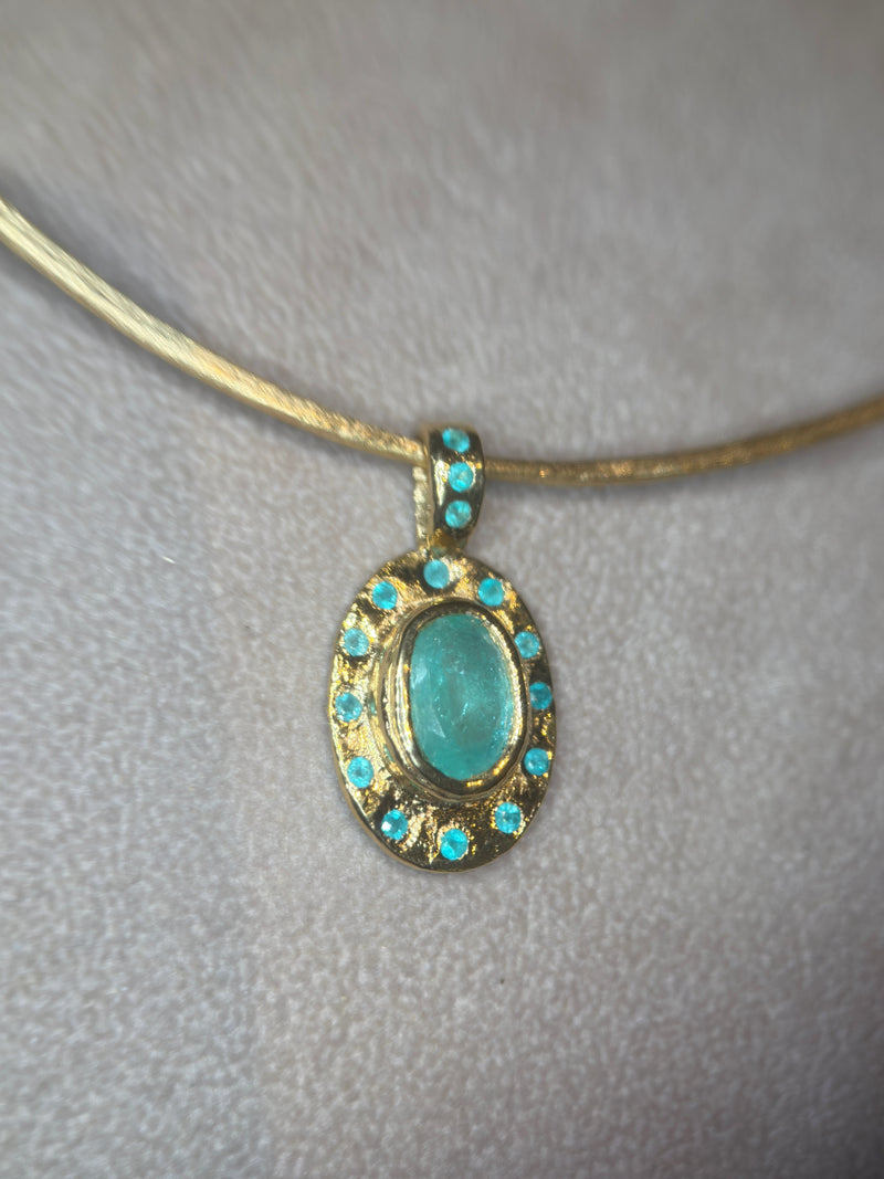 “Azul” Neon Blue Brazilian Paraiba Tourmalines and Mozambique Paraiba Oval Bezel Set Necklace