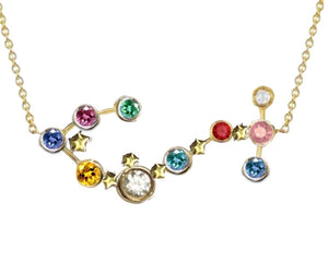 Scorpio Constellation Necklace with diamonds and multicoloured sapphires 18K Gold