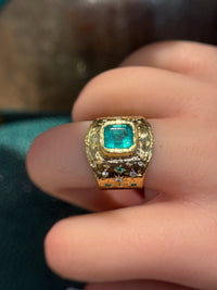 “Esmeralda” Colombian Emerald Cigar Ring Band GIA certified 1.48 Cts with Emeralds and Diamonds