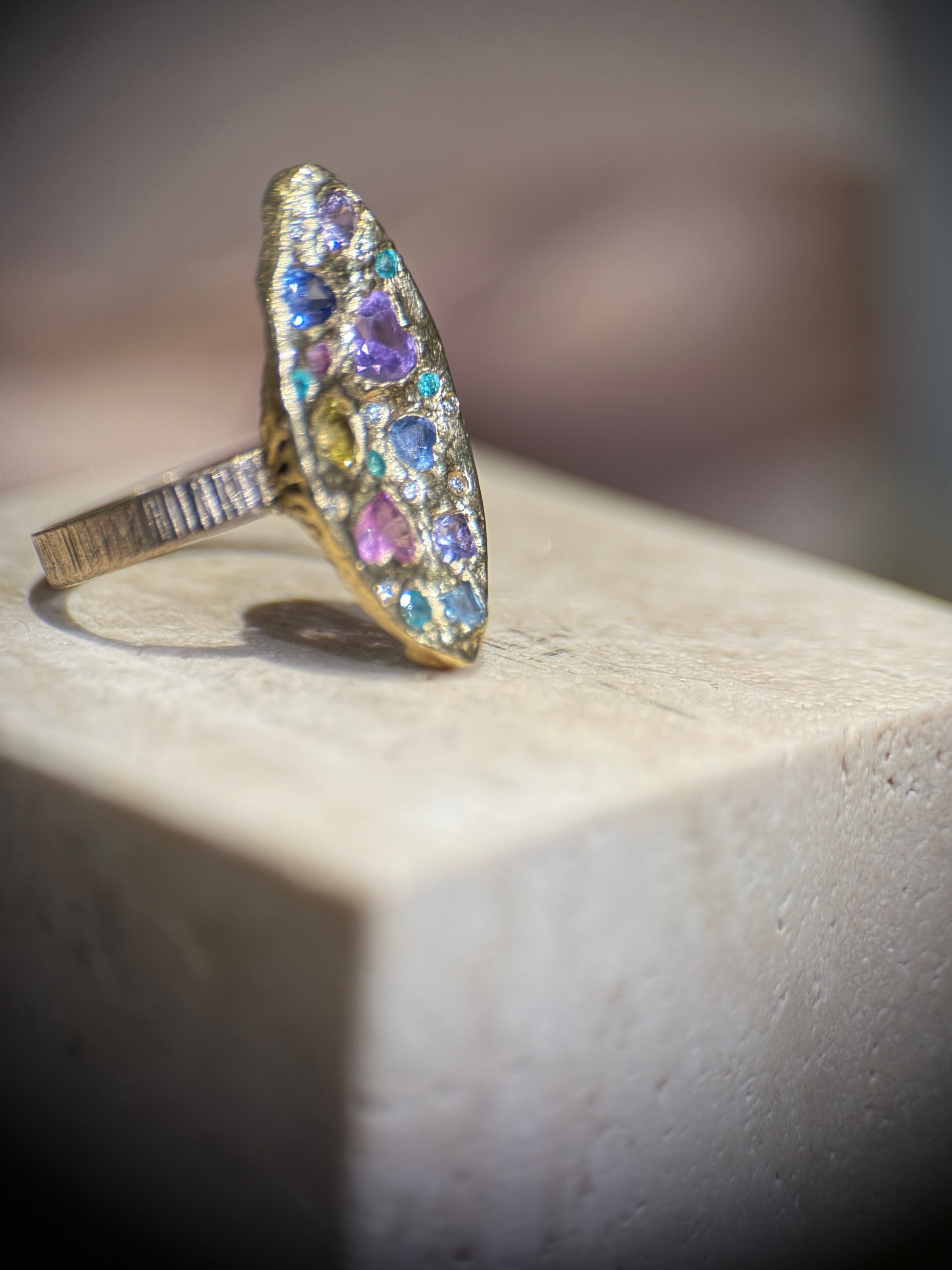 Marquise Pastel Abstract Cocktail of Joy Ring Sapphires, Paraibas, Diamonds 18 Ct Gold