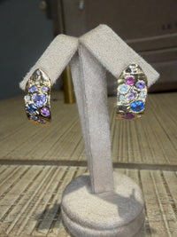 Abstract Art Semi Hoop Earrings with Sapphires in 18 Ct Gold (Available at Tomfoolery London)
