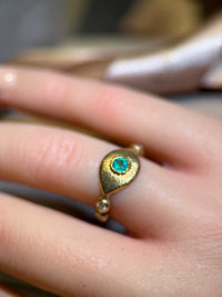 Colombian Emerald Eye Ring with Diamonds 18 Ct Yellow Gold (Available online and also to View in Person at Stardust, London 101 Walton Street)