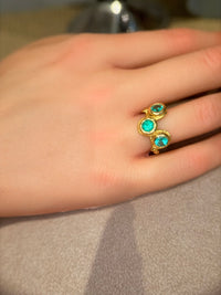 Three Colombian Emeralds Snake Ring 18 Ct Yellow Gold