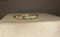 Ocean Bubbles Ring Band Sapphires Paraibas Emerald and Diamonds in 18 Ct Gold