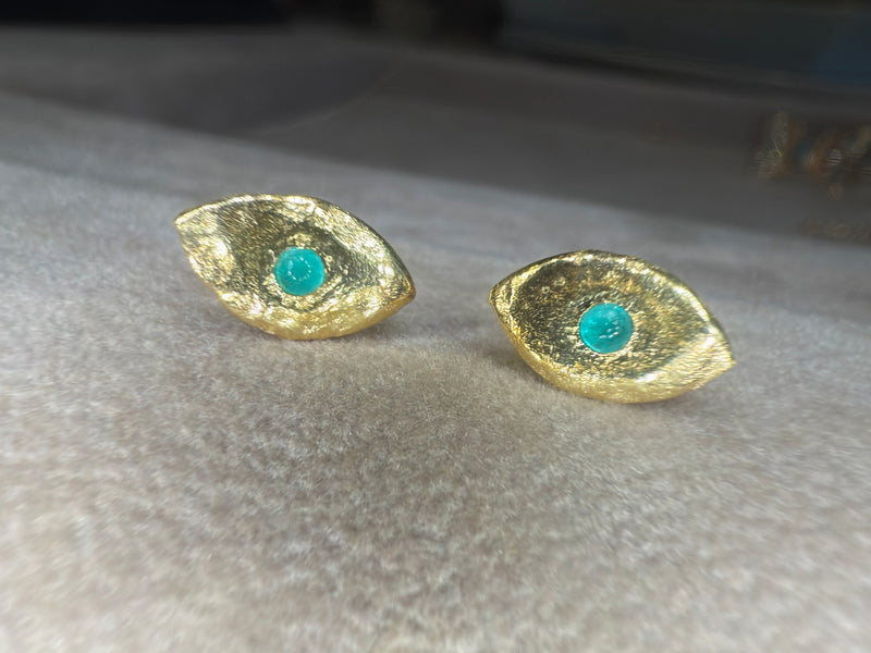Brazilian Neon Blue Paraiba Tourmaline Princess Eye Stud Earrings (Pair)