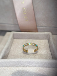Brazilian Neon Blue Paraibas Tourmalines & Diamonds Ring Band 18 Ct Gold