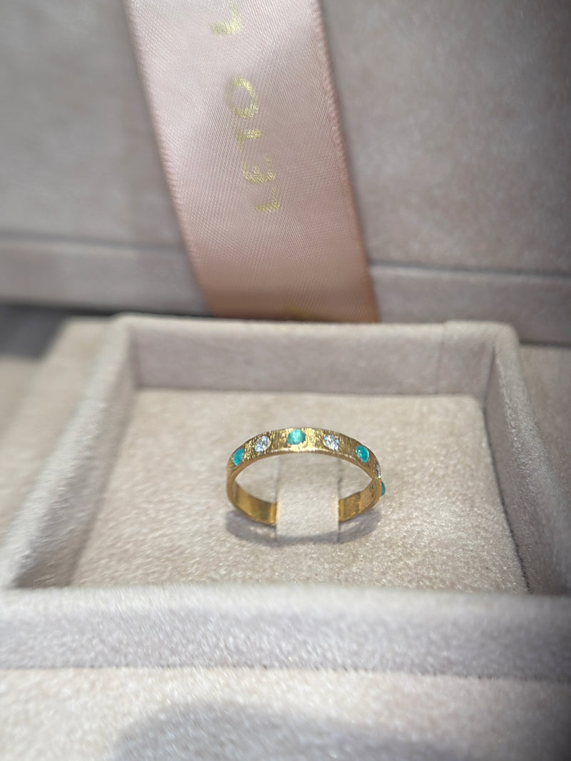Brazilian Neon Blue Paraibas Tourmalines & Diamonds Ring Band 18 Ct Gold