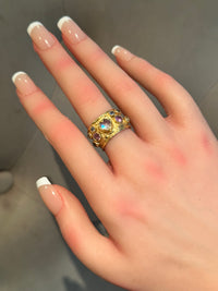 Moonstone Heart Cigar Ring with Sapphires 18 Ct Gold