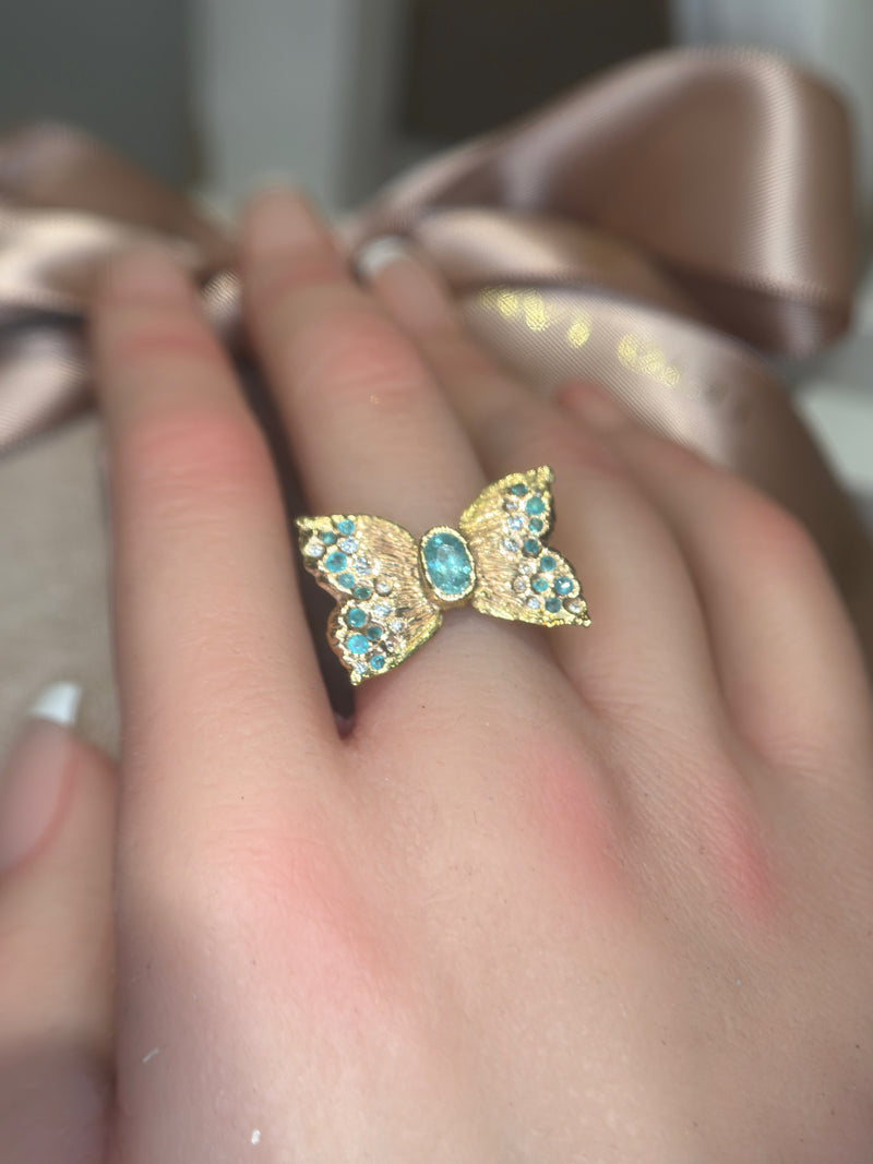 Paraibas Tourmalines and Diamonds “Ocean Butterfly” 18 Ct Gold Ring