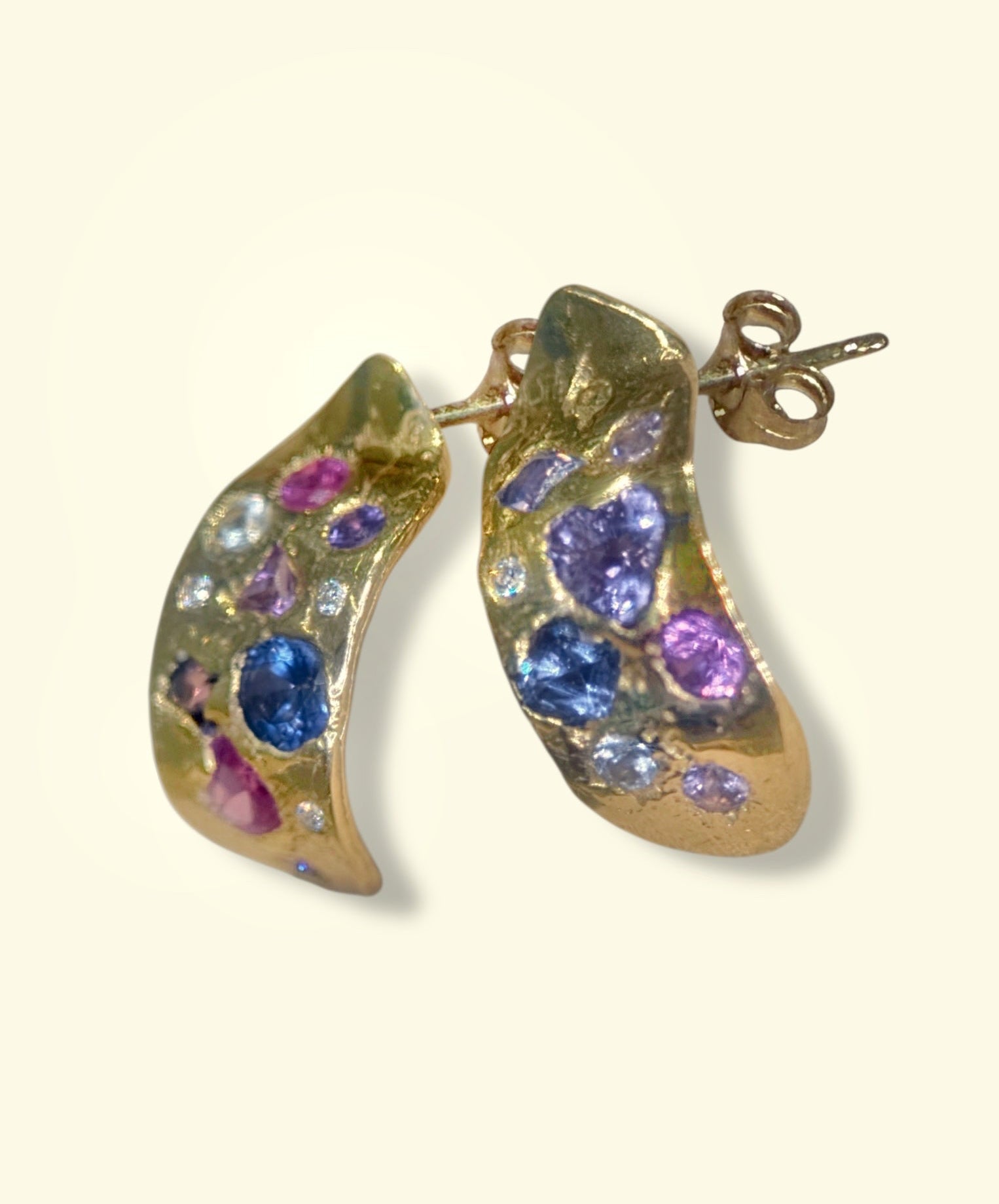 Abstract Art Semi Hoop Earrings with Sapphires in 18 Ct Gold (Available at Tomfoolery London)