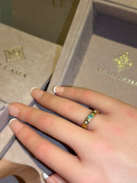Emeralds and Diamonds All Around Band 18 Ct Yellow Gold