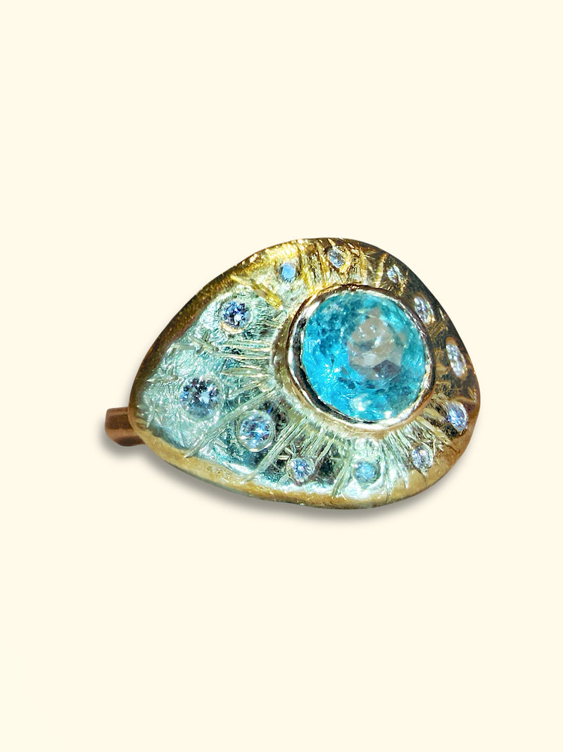 1 Cts Paraiba Eye Ring with Diamonds 18 Ct Gold