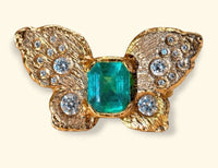 IGI Certified 1.3 Ct Emerald Queen Butterfly Ring with Diamonds in 18 Ct Gold Half Bezel (Available online and also to View in Person at Stardust, London 101 Walton Street)
