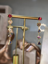 Cubism Mismatched Geometric Sapphires & Tourmaline Earrings 18 Ct Gold