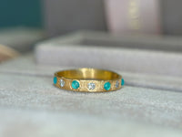 Brazilian Neon Blue Paraibas Tourmalines & Diamonds Ring Band 18 Ct Gold