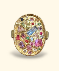 Sold Out - 18 Ct Gold Large Oval Geometric Abstract Art Cocktail Ring Sapphires & Diamonds