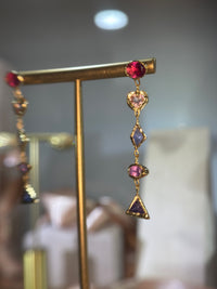 Cubism Mismatched Geometric Sapphires & Tourmaline Earrings 18 Ct Gold