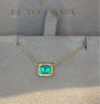 SOLD - One Of A Kind Stunning Vivacious Green Emerald Bezel Set Necklace Emerald Cut 18 Ct Gold