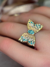 Paraibas Tourmalines and Diamonds “Ocean Butterfly” 18 Ct Gold Ring