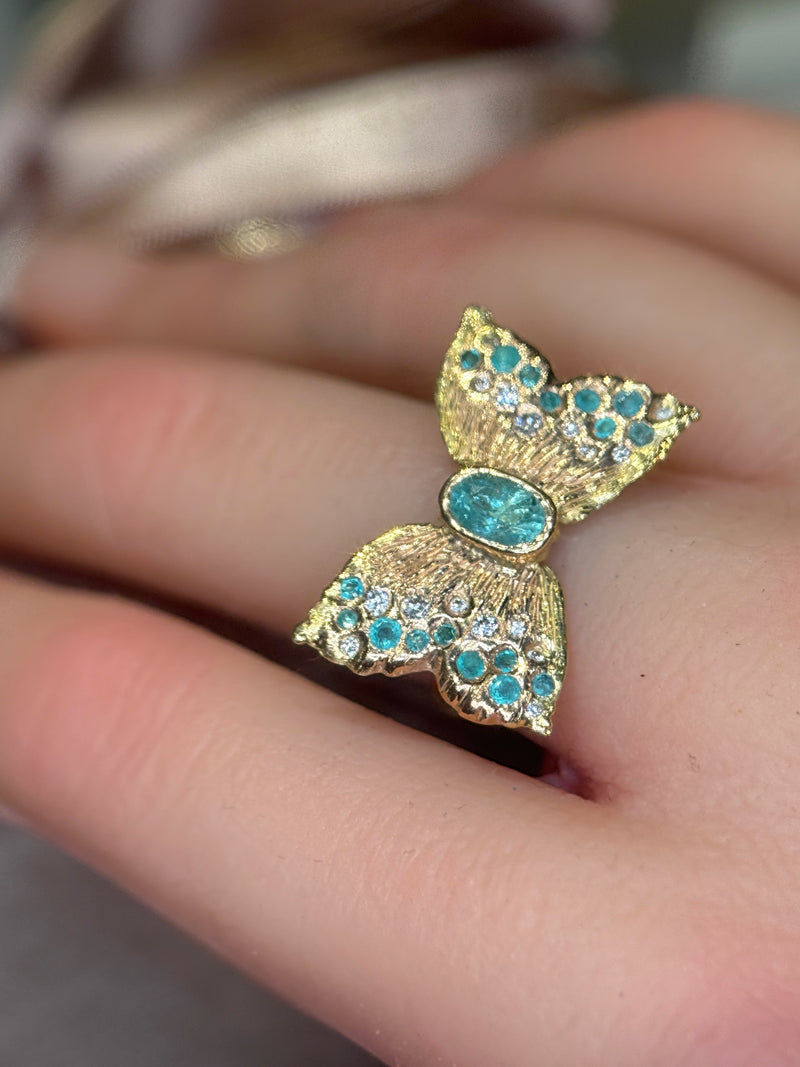 Paraibas Tourmalines and Diamonds “Ocean Butterfly” 18 Ct Gold Ring