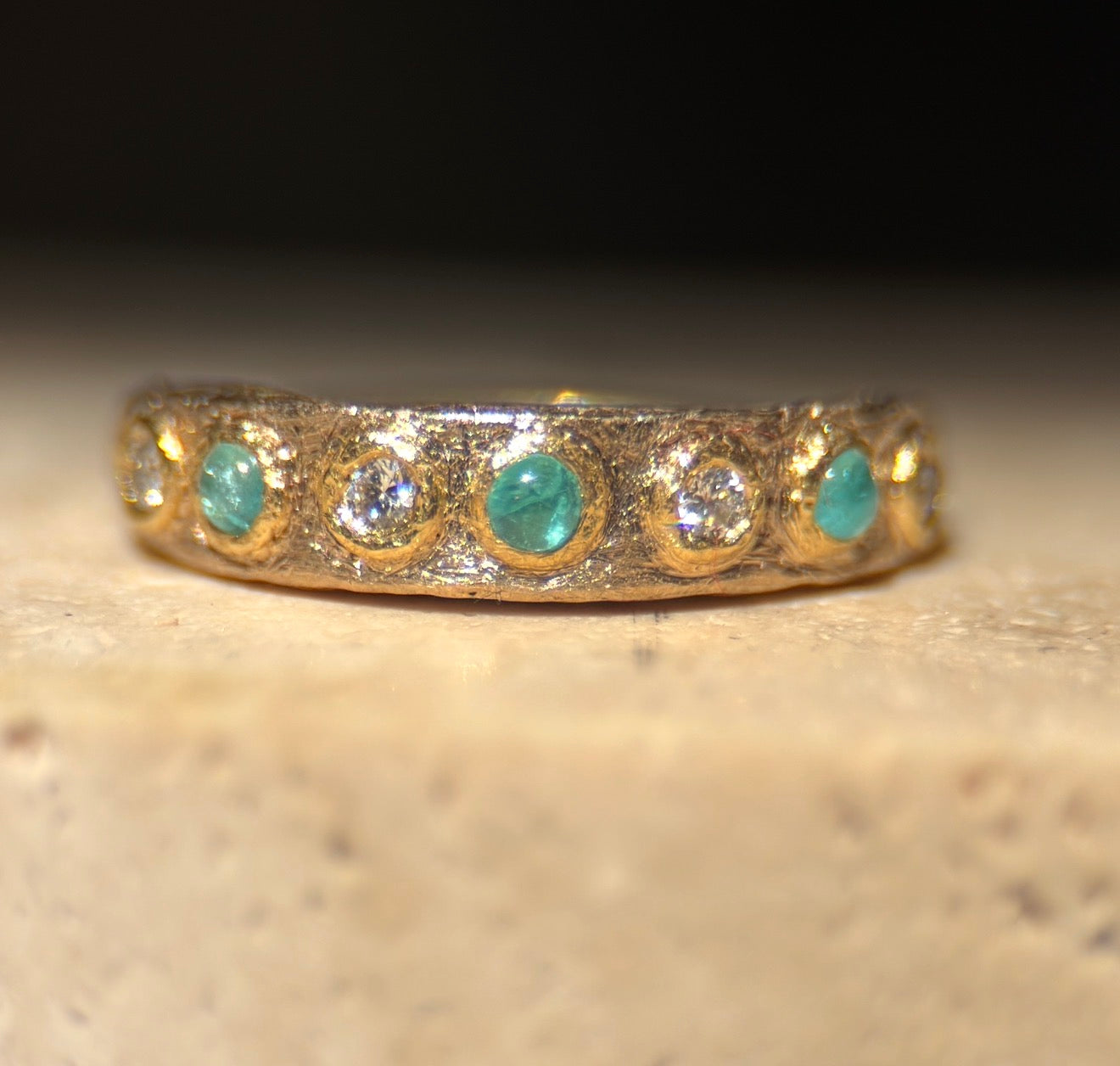 Brazilian Paraiba Tourmalines Neon Blue and Diamonds Band 18 Ct Gold