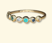 Ocean Bubbles Ring Band Sapphires Paraibas Emerald and Diamonds in 18 Ct Gold