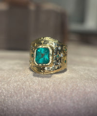 “Esmeralda” Colombian Emerald Cigar Ring Band GIA certified 1.48 Cts with Emeralds and Diamonds