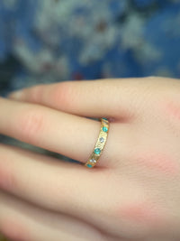 Brazilian Neon Blue Paraibas Tourmalines & Diamonds Ring Band 18 Ct Gold