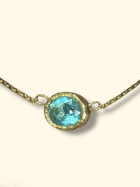 One Of A Kind Beautiful Glowy Blue Oval Paraiba Tourmaline Bezel Set Necklace