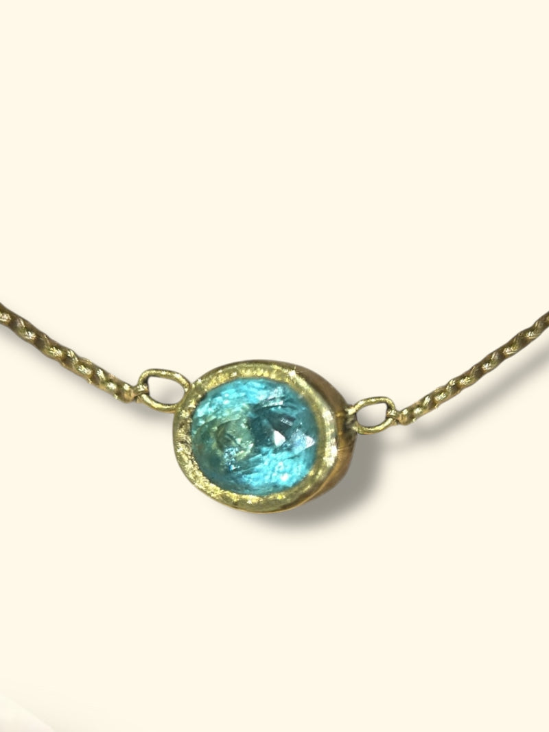 One Of A Kind Beautiful Glowy Blue Oval Paraiba Tourmaline Bezel Set Necklace