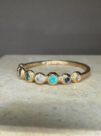 Ocean Bubbles Ring Band Sapphires Paraibas Emerald and Diamonds in 18 Ct Gold
