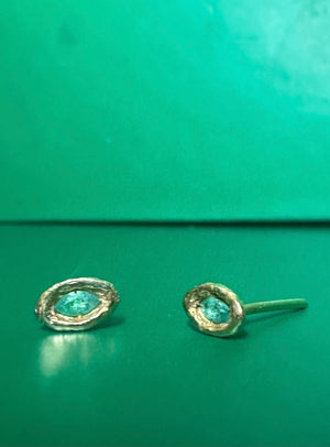 Atlantis Eyes 18K Yellow Gold Natural Brazilian Paraiba Neon Blue Tourmaline Marquise Mini Studs
